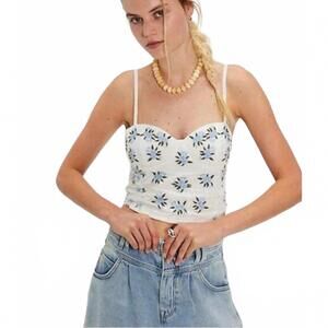 $98 Free people Wild Flowers Embroidered Bustier Spaghetti Strap Top Sz XS #723